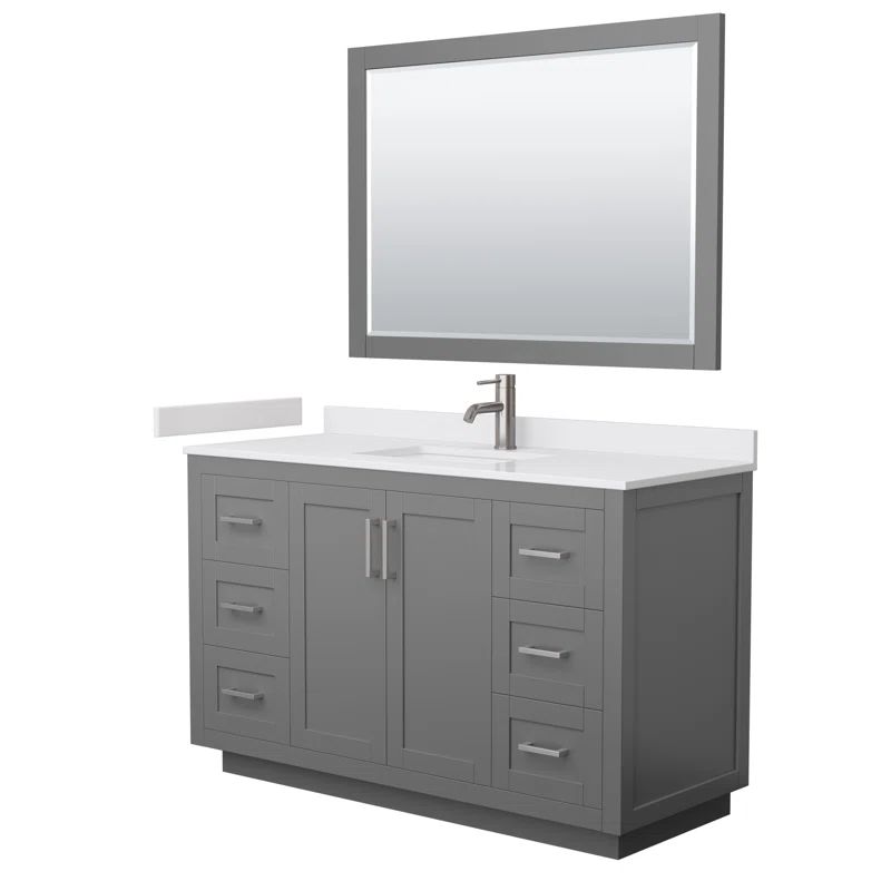 Miranda 54" Gray Freestanding Bathroom Vanity with Marble Top and Mirror