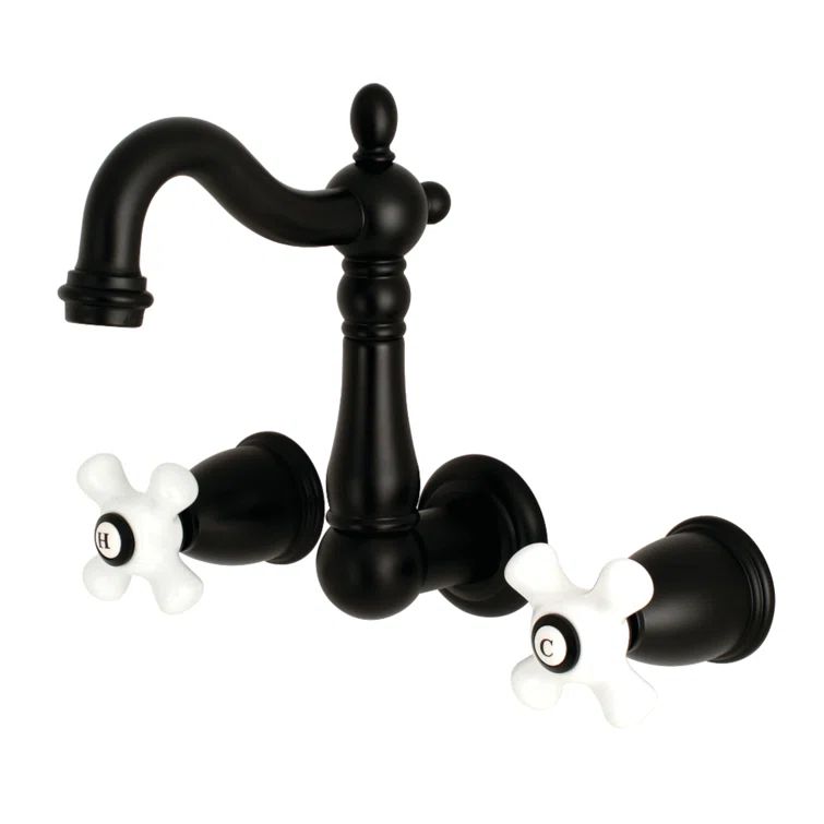 Heritage Matte Black Wall Mount Bathroom Faucet
