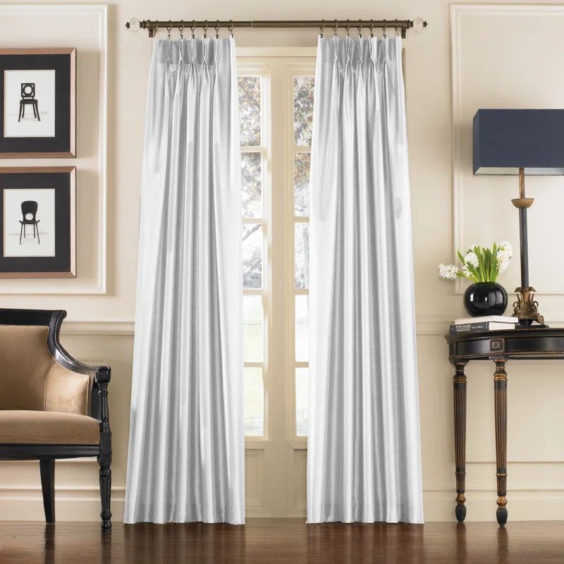 Teal Faux Silk Light-Filtering Curtain Panel with Rod Pocket