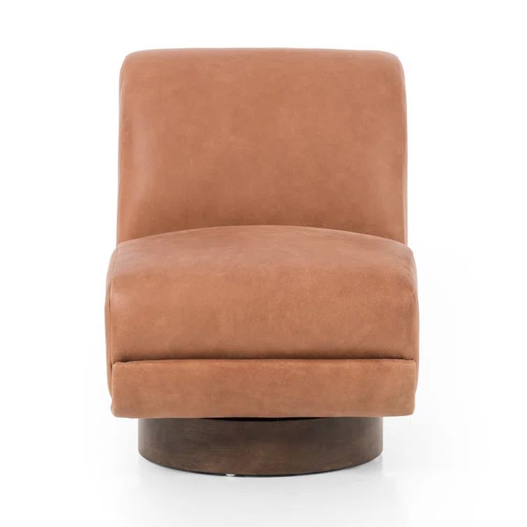 Heirloom Black Top Grain Leather Swivel Slipper Chair