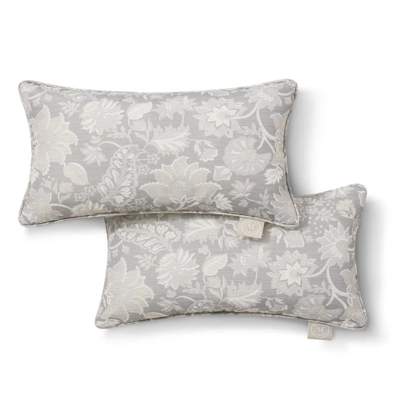 Gray and Off-White Floral Polyester Lumbar Pillow Set