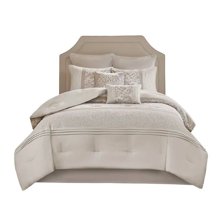 Ramsey Neutral Embroidered Microfiber King Comforter Set