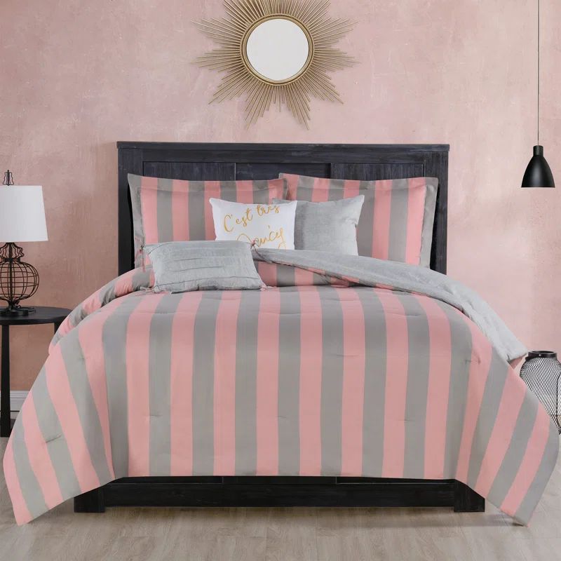 Twin Gray and Pink Microfiber Reversible Comforter Set