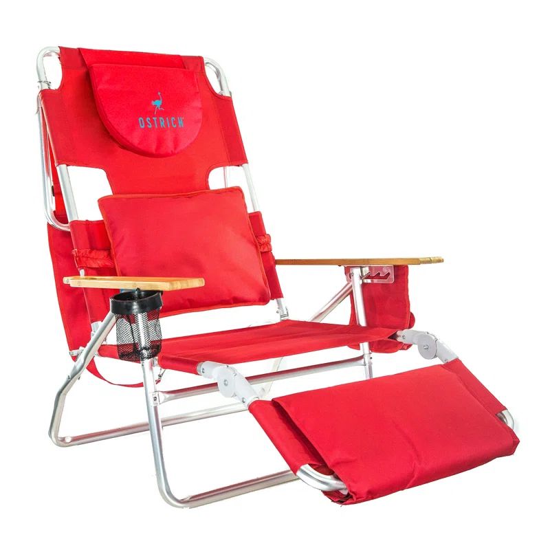 Red Adjustable Aluminum Outdoor Reclining Beach Lounger with Cushions