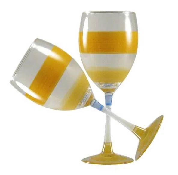 Hand Painted Orange Glass Wine Set of 2