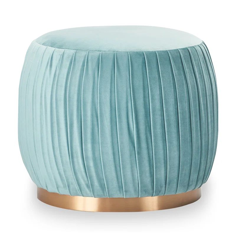 Teal Velvet Round Tufted Ottoman with Gold Base