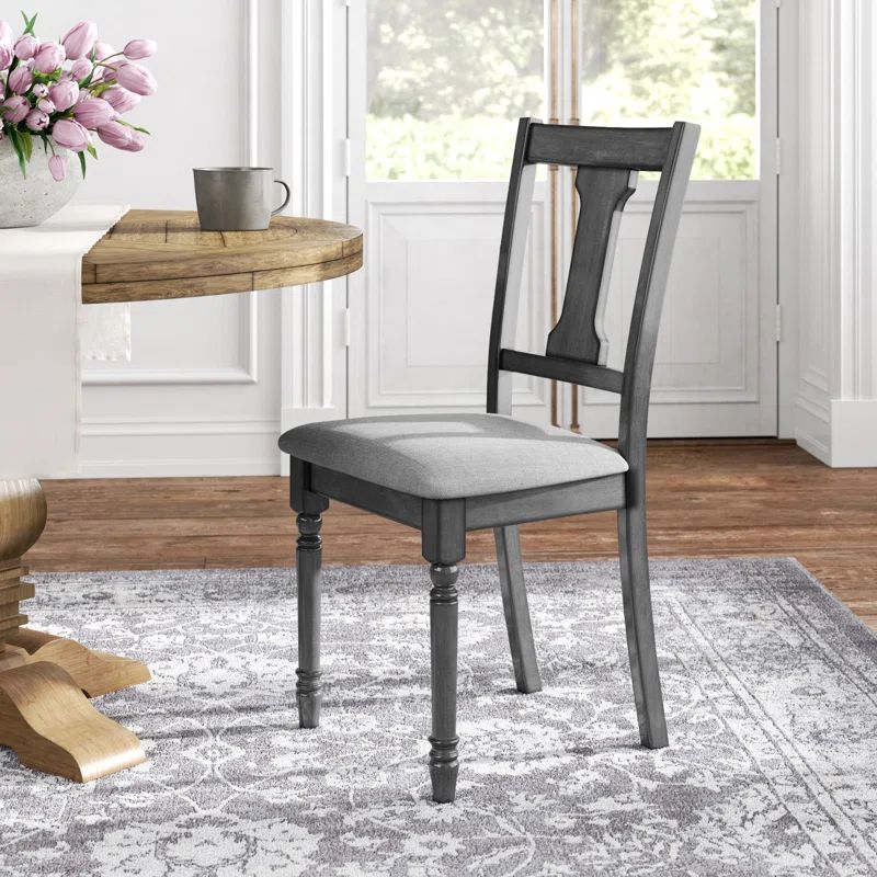 Elegant Gray Upholstered Side Chair with Turned Legs