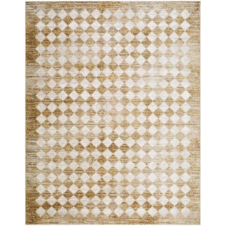 Taupe and Cream Synthetic Checkered Area Rug, 8'10" x 12'2"