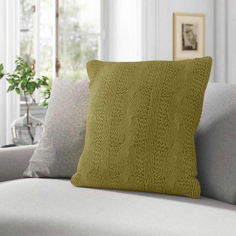 Grass Green Cable Knit Cotton Square Throw Pillow Set