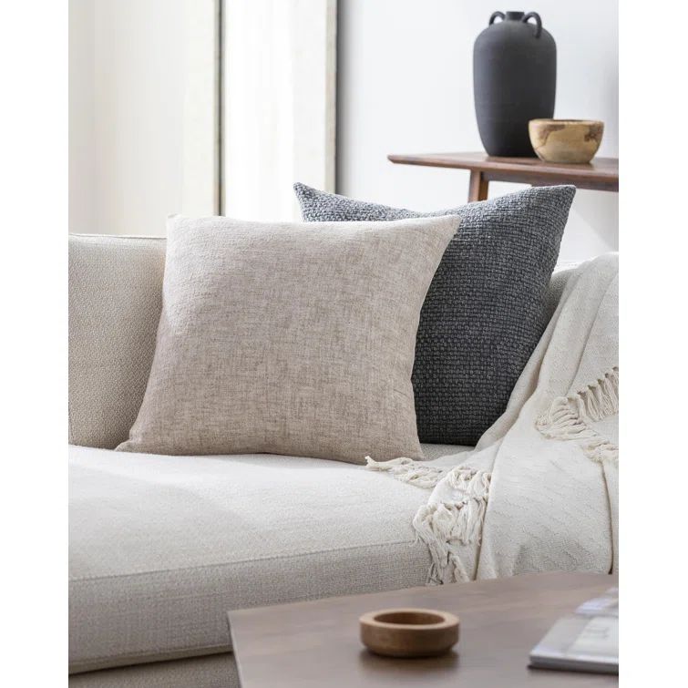 Camel and Creme Cotton Blend Square Accent Pillow