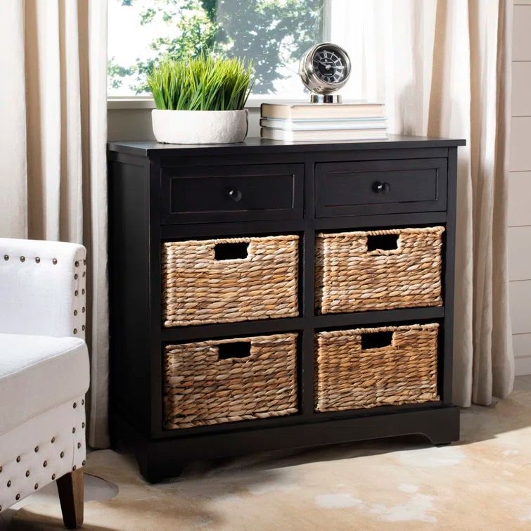 Keenan Transitional 6-Drawer Wicker Basket Storage Chest in Gray