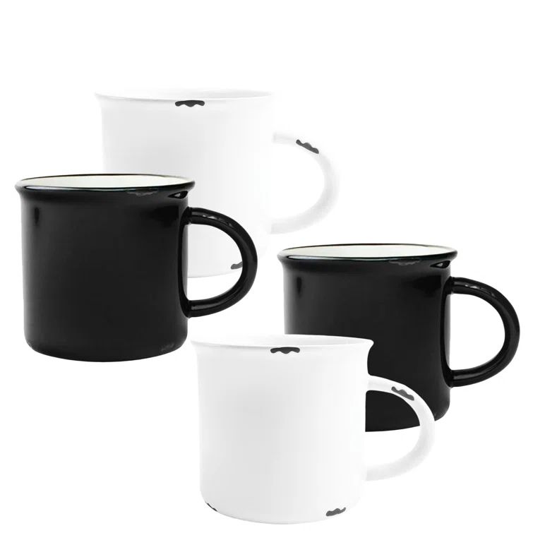 Black and White Ceramic Winter Coffee Mug Set, 16oz
