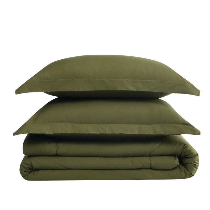 Olive Green Cotton Twin Comforter Set with Down Alternative