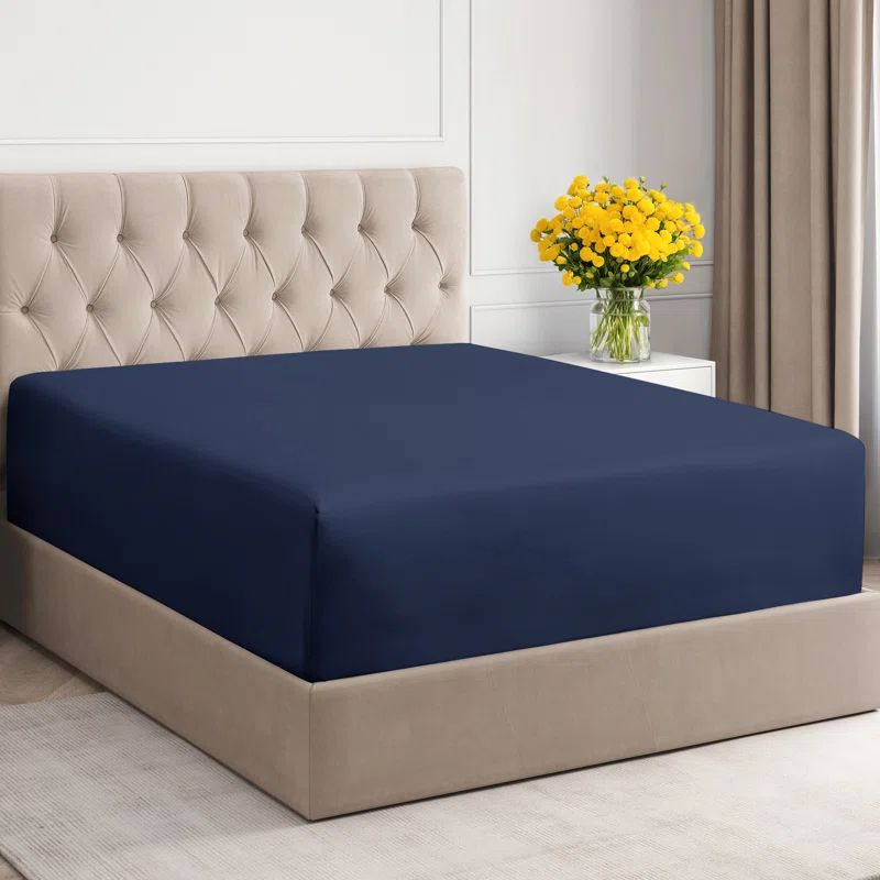 Navy Blue Twin Cotton Deep Pocket Fitted Sheet Set