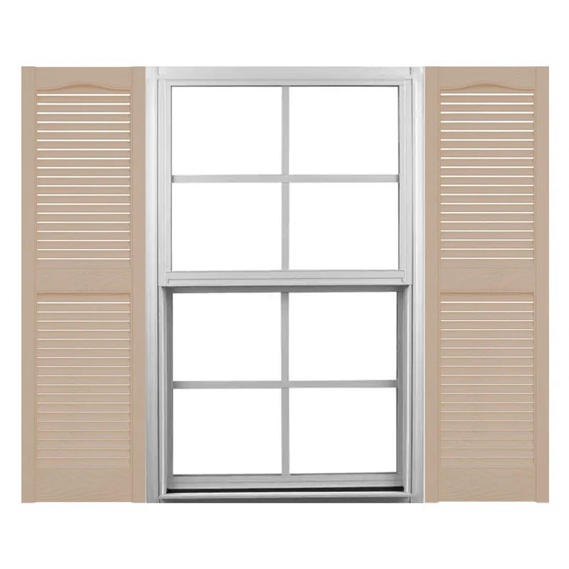 55" Beige Vinyl Louvered Decorative Shutters Pair