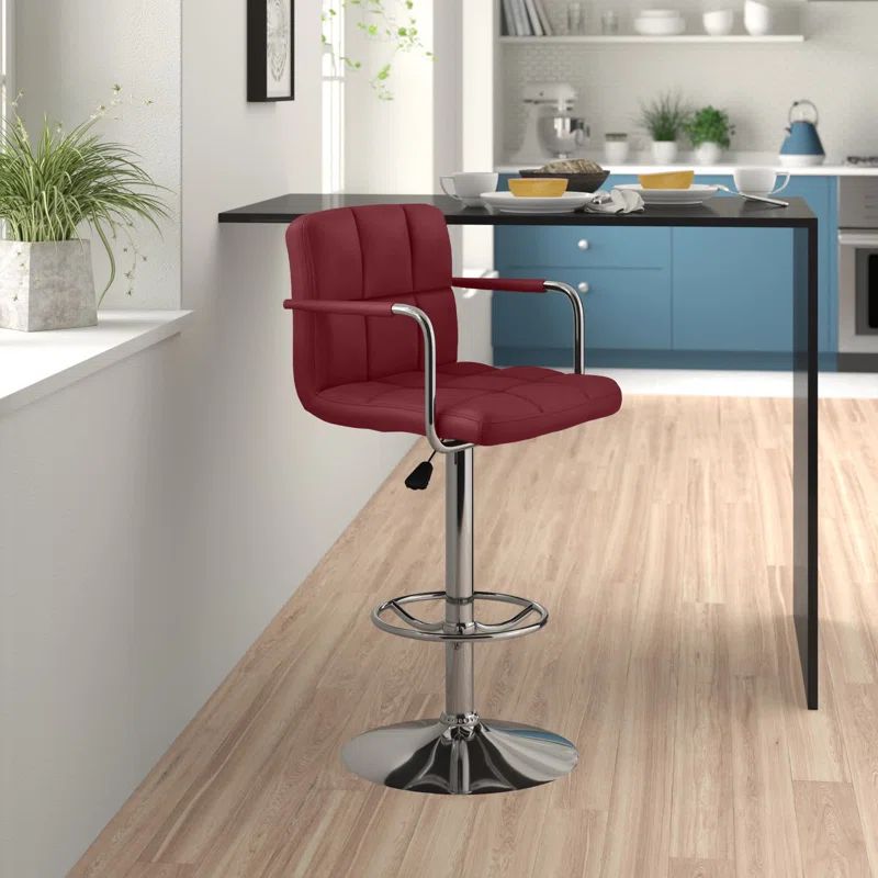 Burgundy Adjustable Height Swivel Bar Stool with Chrome Base