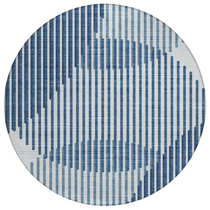 Blue and White Rectangular Machine Washable Synthetic Rug