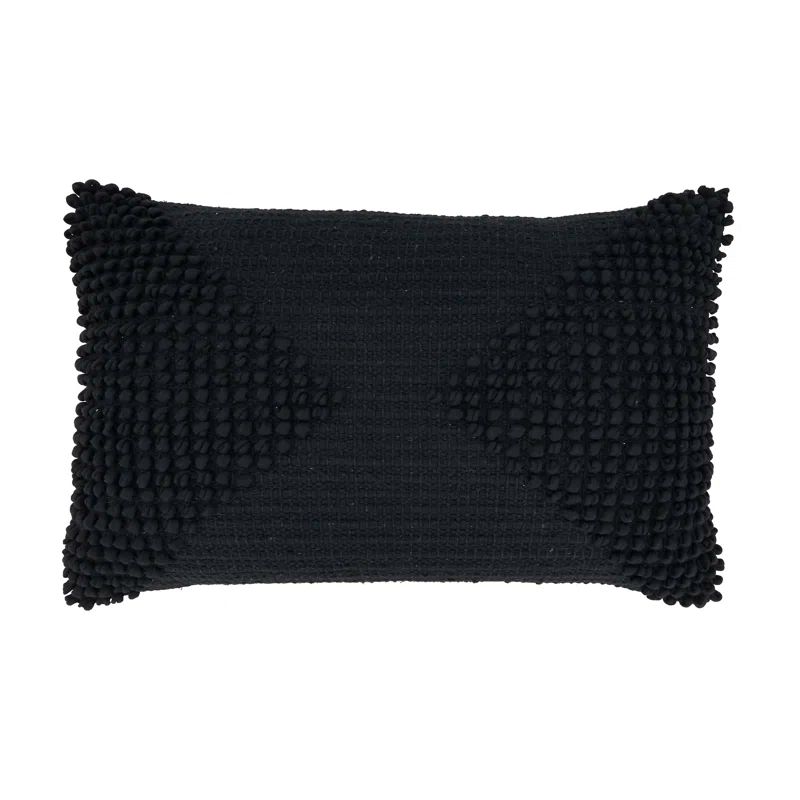 Black Textured Woven Diamond Cotton Throw Pillow Cover