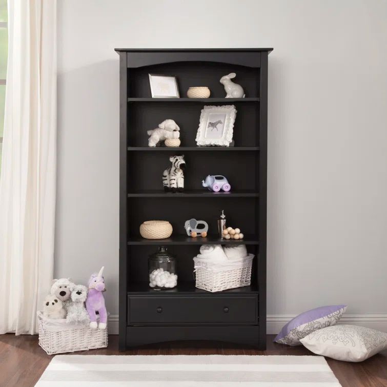 Espresso Adjustable Kids Wood Bookcase with Drawer