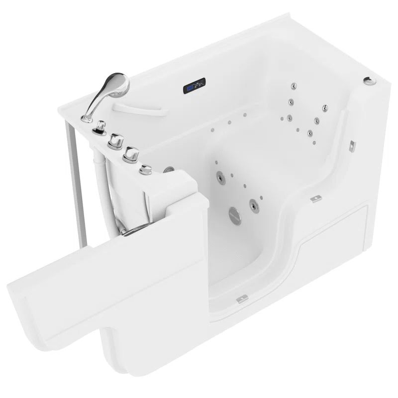 White Acrylic Freestanding Walk-In Tub with Jets and Handheld Shower