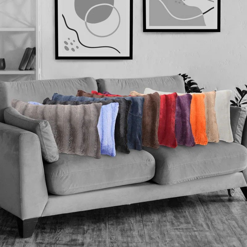 Gray Faux Fur Decorative Throw Pillow Set of 2