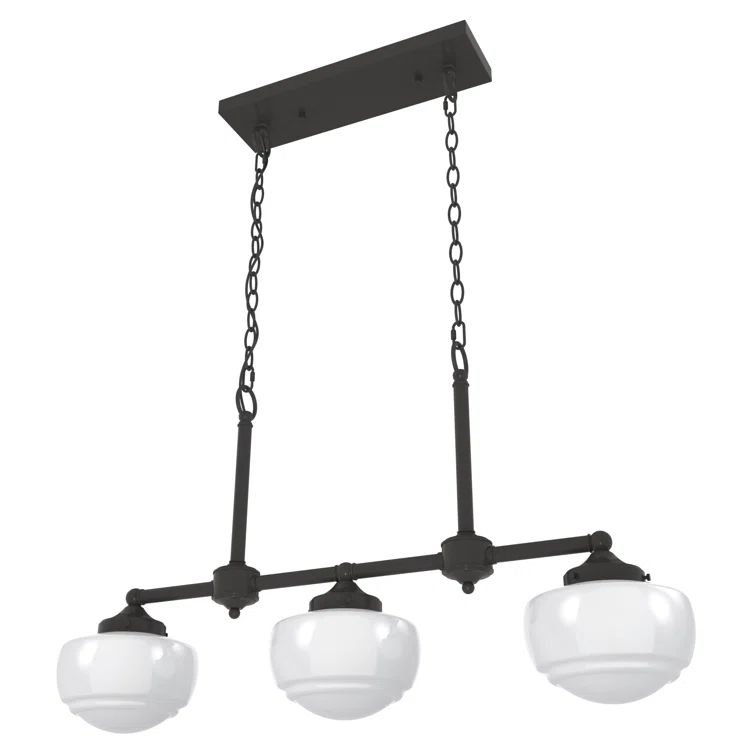 Noble Bronze 3-Light Linear Chandelier with White Glass Shades