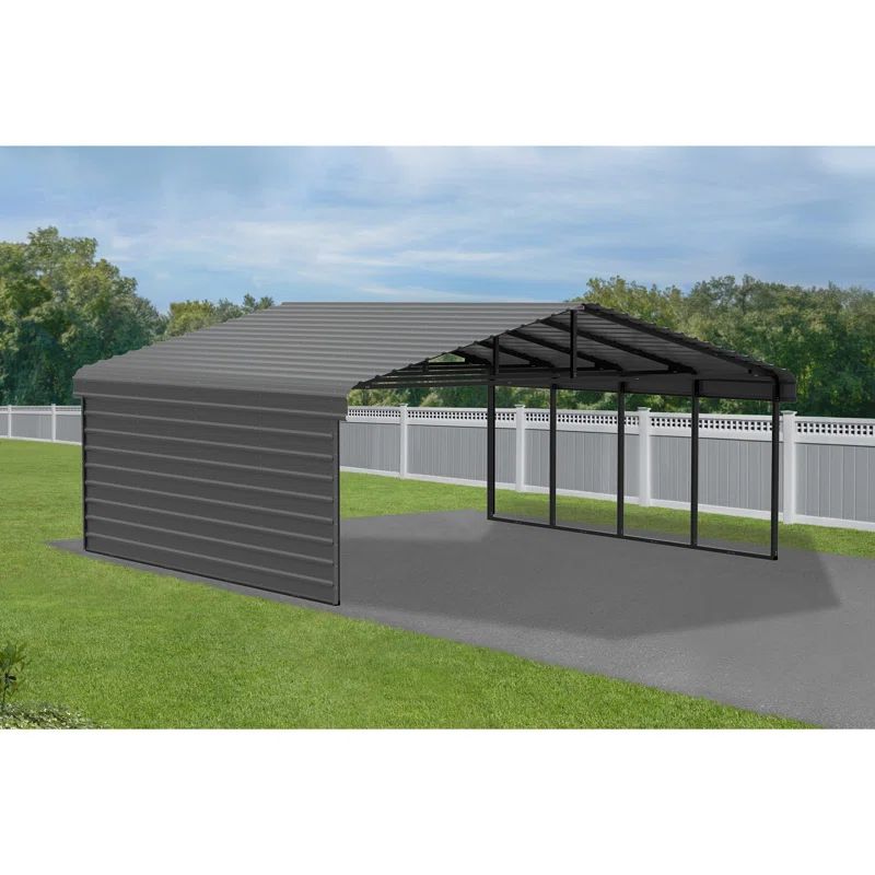 20' x 20' Charcoal Steel Carport Kit with Enclosure