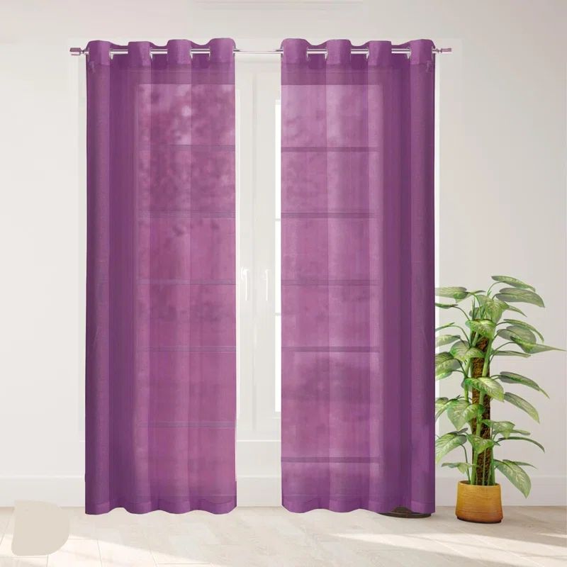 Purple Semi-Sheer Linen Look Grommet Curtain Panels, 108" x 84"