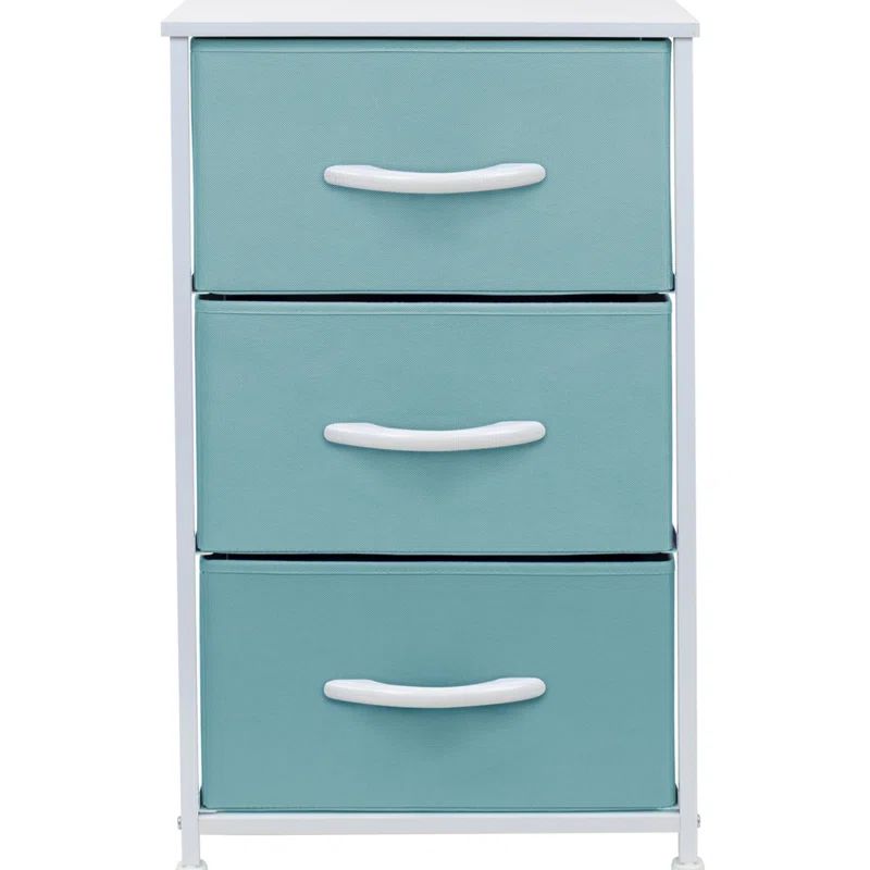Sorbus Aqua Blue 3-Drawer Steel Frame Nightstand with White Wood Top