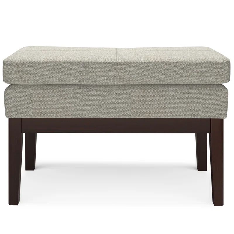 Greige Linen Upholstered Footstool with Dark Walnut Legs