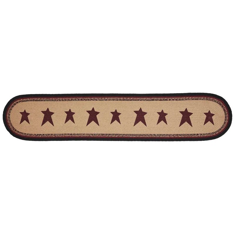 Rustic Patriotic Braided Cotton Table Runner with Stars, 12x60