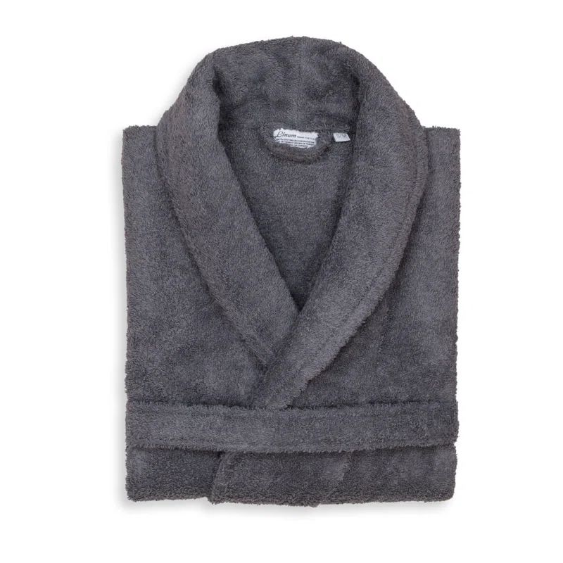 Gray Cotton Terry Cloth Knee-Length Tie Belt Robe