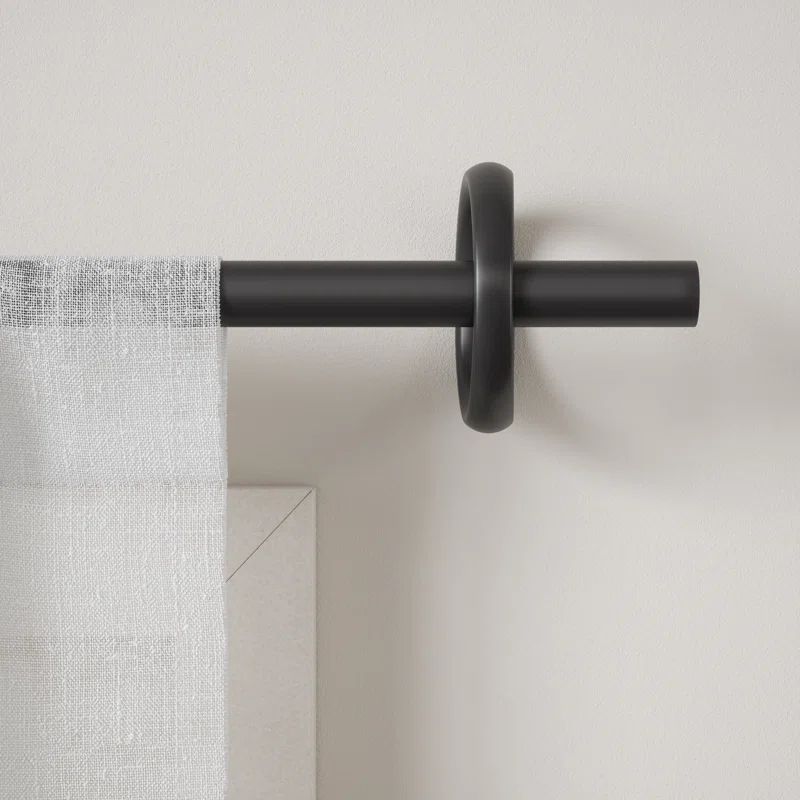 Matte Black Adjustable Steel Curtain Rod with Ring Bracket