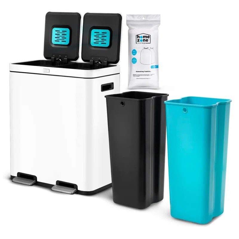 Matte White Dual Compartment Stainless Steel Kitchen Trash Can