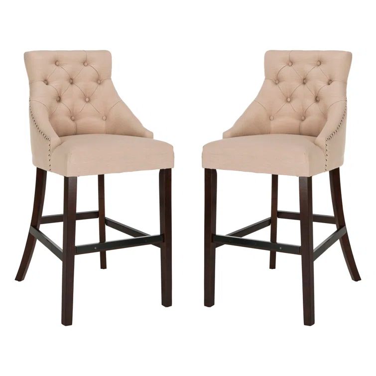 Eleni 45" Beige Linen and Metal Wingback Bar Stools, Set of 2