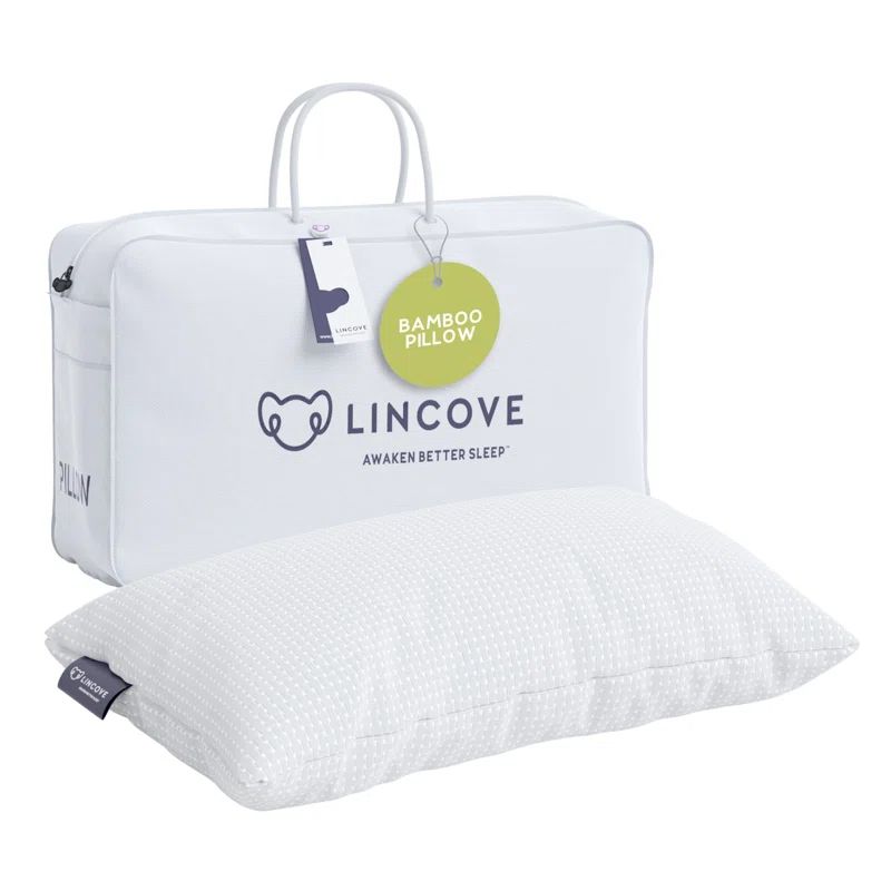 Queen White Bamboo Rayon and Polyester Stomach Sleeper Pillow