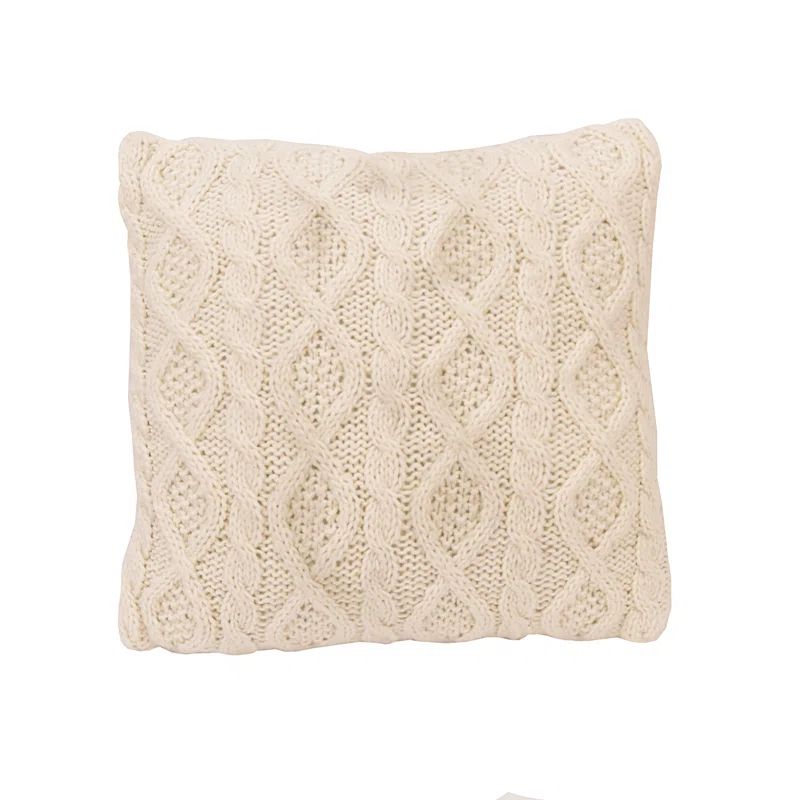 Cream Cable Knit Feather Fill Square Throw Pillow