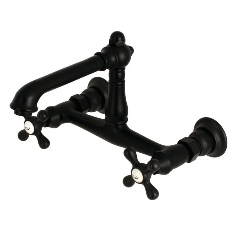 English Country 8" Matte Black Traditional Wall Mount Bathroom Faucet