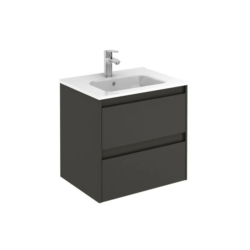 Ambra 31'' Glossy Anthracite MDF Floating Bathroom Vanity