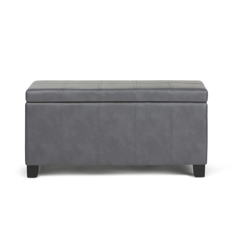 Stone Gray Faux Leather Tufted Storage Ottoman Bench