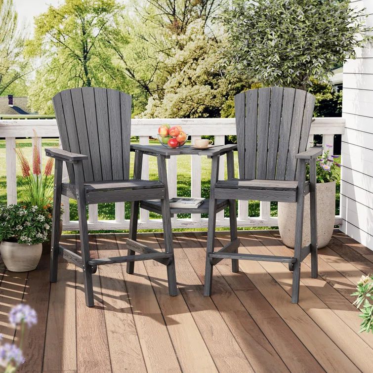 Gray HDPE Tall Adirondack Barstools with Connecting Tray and Footrest