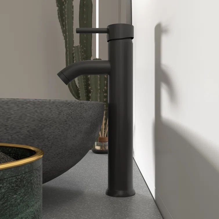 Matte Black Single Handle Vessel Sink Faucet with Drain Assembly