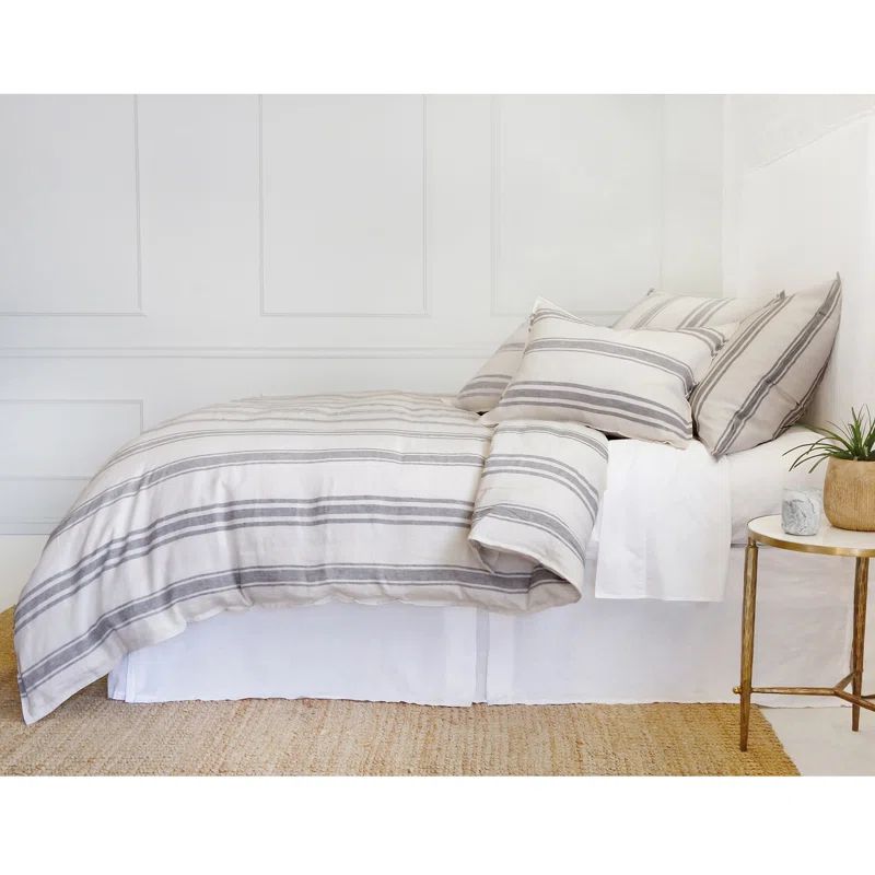 King Cream and Grey Linen Striped Duvet Cover