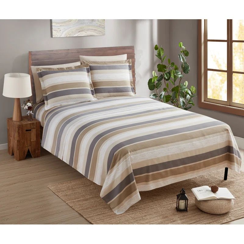 Full XL Beige and Gray Microfiber 6-Piece Sheet Set