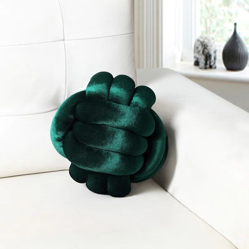 Teal Velvet Round Braided Knot Accent Pillow
