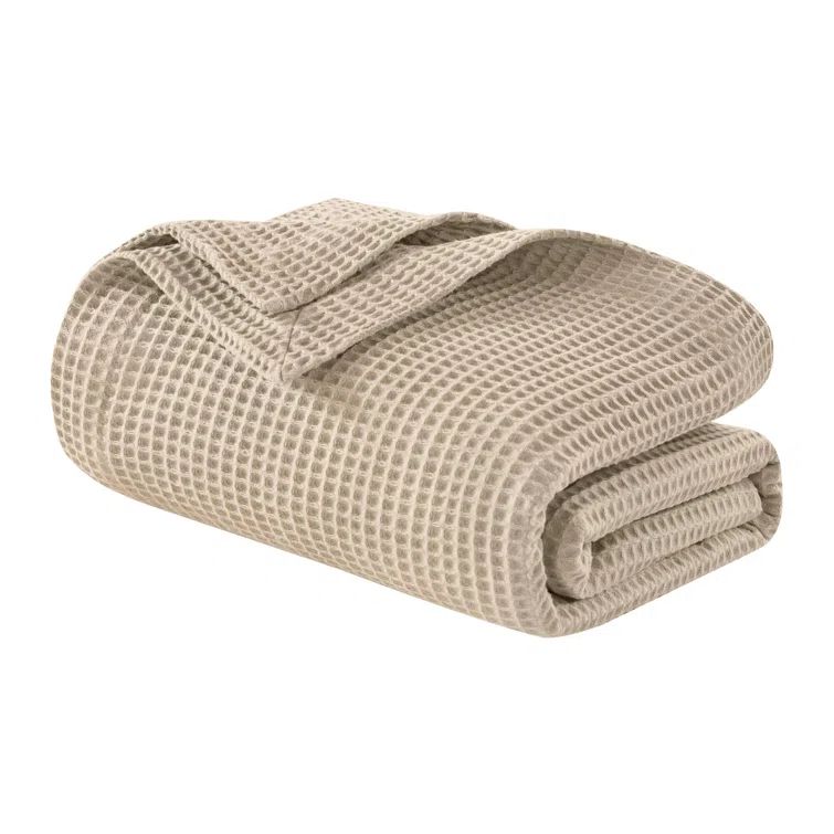 Beautyrest Twin Khaki Waffle Weave 100% Cotton Blanket