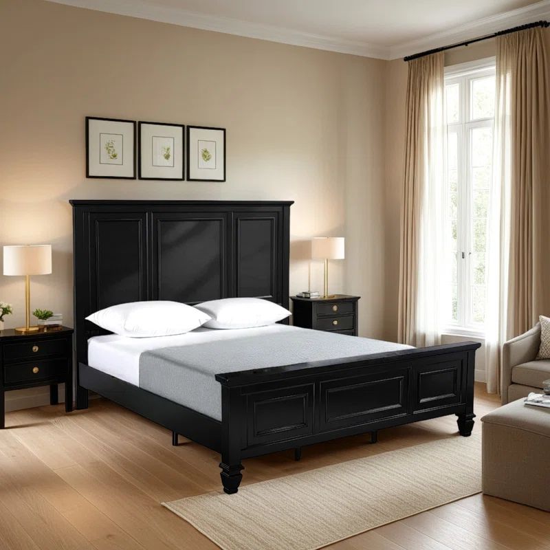 Lila California King Black Wood Upholstered Bed with Drawer