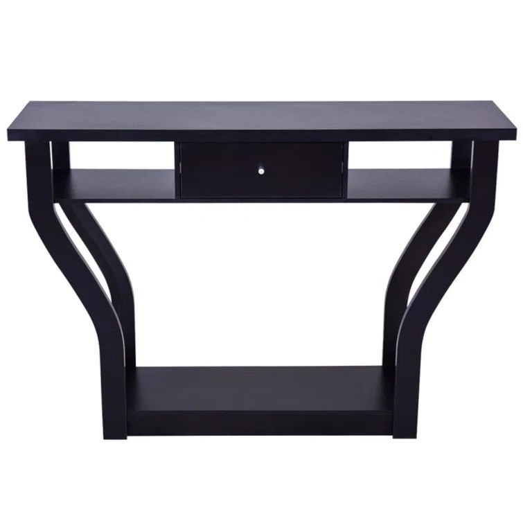 Black Modern Wood Console Table with Drawer Storage