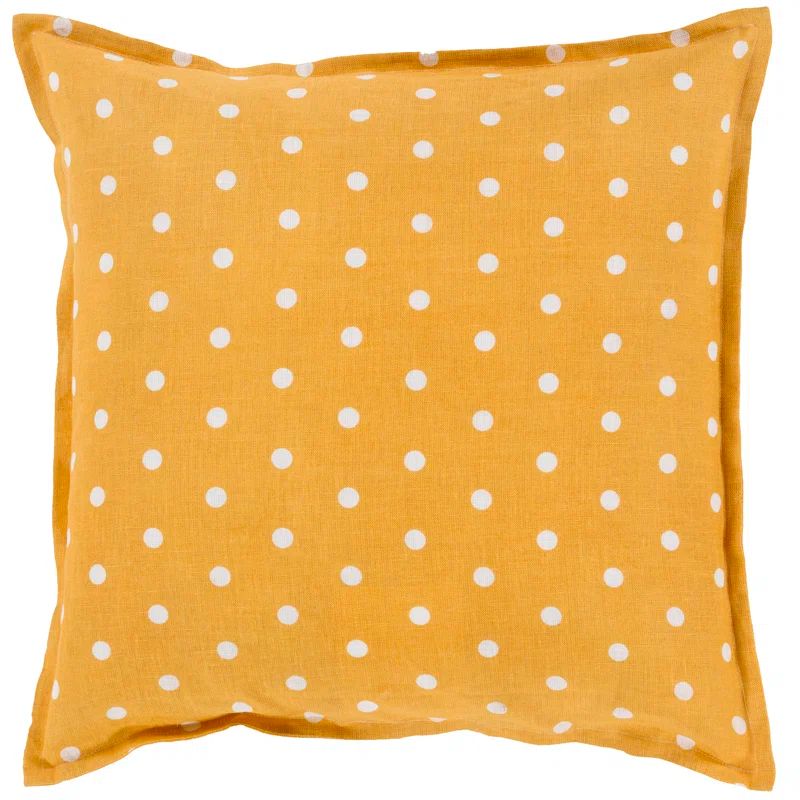 Gold Polka Dot Embroidered Linen Square Throw Pillow