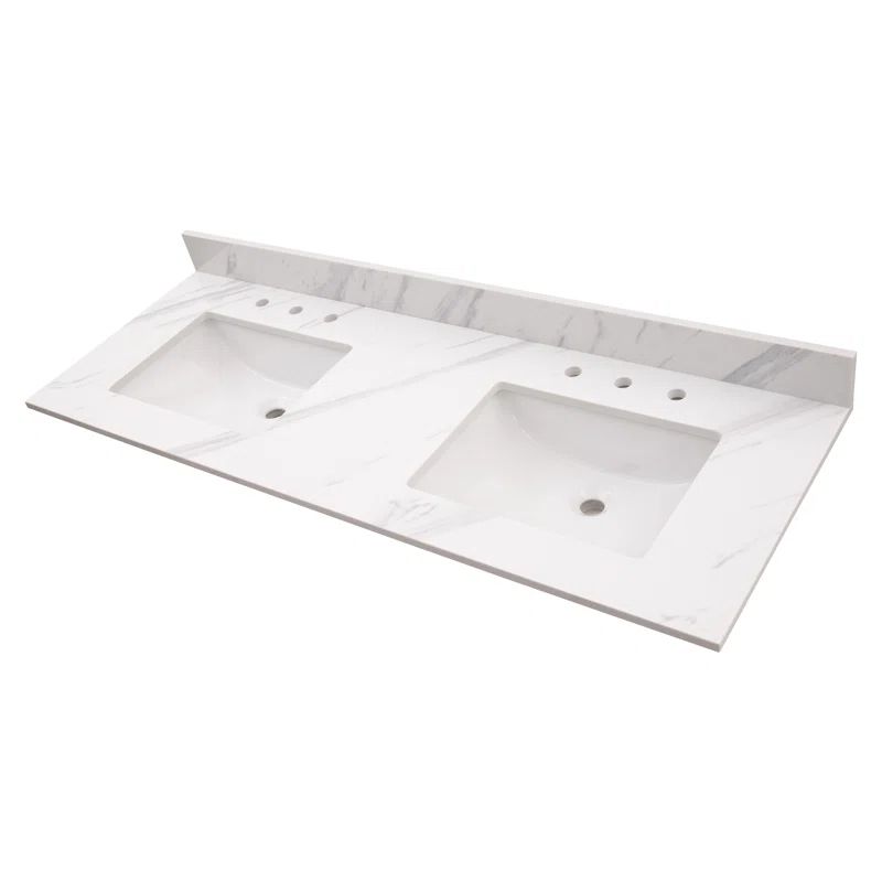 Calacatta White Marble Double Sink Vanity Top with Backsplash